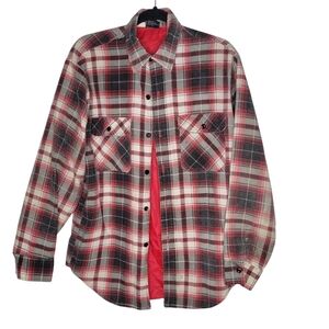 Vintage 90s JCPenney Quilted Lined Flannel Red Plaid Men's XL Distressed Button